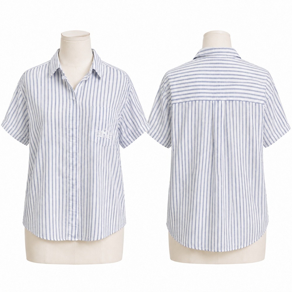 Casey & Max Button Down Shirt Womens M Blue White Stripe Cotton Vintage